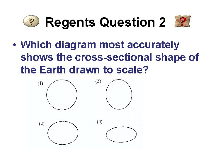 Regents Question 2 • Which diagram most accurately shows the cross-sectional shape of the