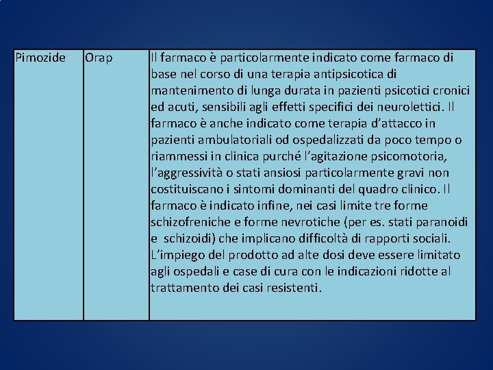 Pimozide Orap Il farmaco è particolarmente indicato come farmaco di base nel corso di