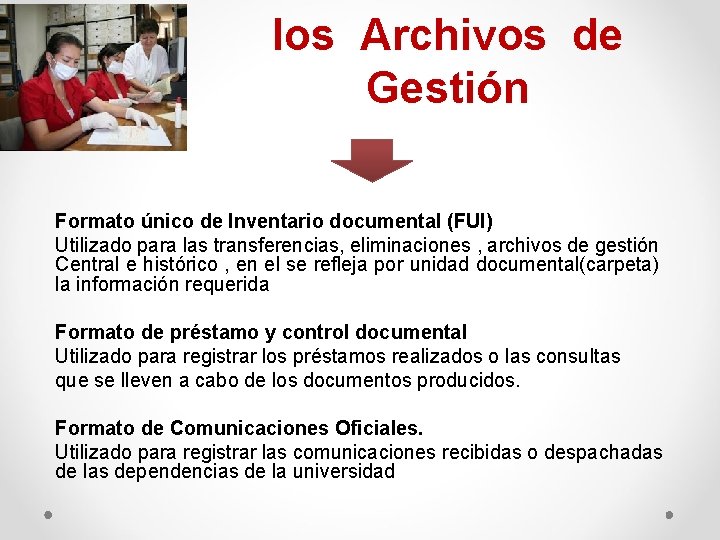 los Archivos de Gestión Formato único de Inventario documental (FUI) Utilizado para las transferencias,