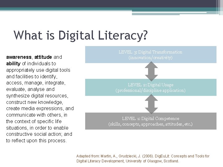 What is Digital Literacy? Digital Literacy is the awareness, attitude and ability of individuals