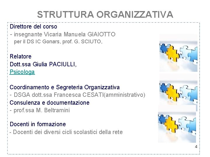 STRUTTURA ORGANIZZATIVA Direttore del corso - insegnante Vicaria Manuela GIAIOTTO per il DS IC