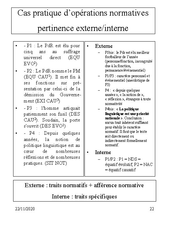 Cas pratique d’opérations normatives pertinence externe/interne • • - P 1 : Le Pd.