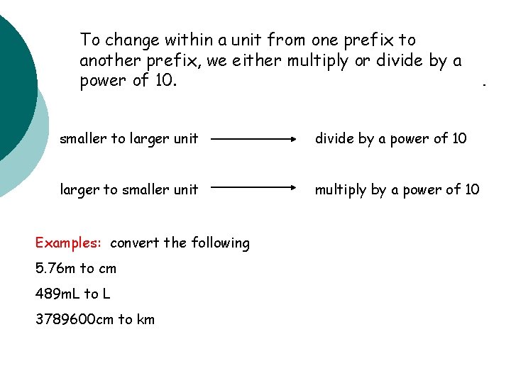 To change within a unit from one prefix to another prefix, we either multiply