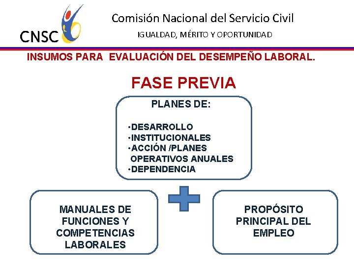 Comisión Nacional del Servicio Civil IGUALDAD, MÉRITO Y OPORTUNIDAD INSUMOS PARA EVALUACIÓN DEL DESEMPEÑO