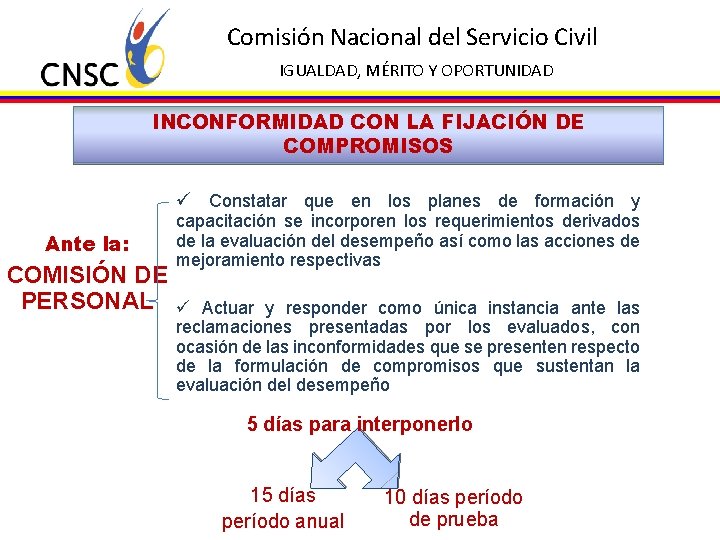 Comisión Nacional del Servicio Civil IGUALDAD, MÉRITO Y OPORTUNIDAD INCONFORMIDAD CON LA FIJACIÓN DE