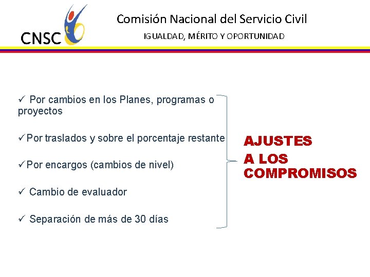 Comisión Nacional del Servicio Civil IGUALDAD, MÉRITO Y OPORTUNIDAD ü Por cambios en los