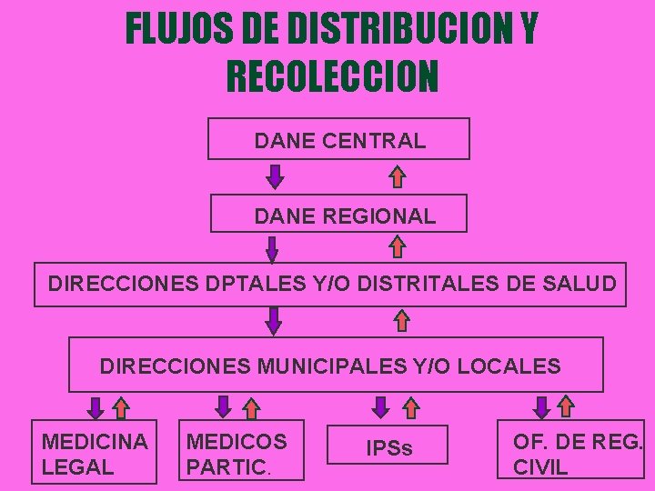 FLUJOS DE DISTRIBUCION Y RECOLECCION DANE CENTRAL DANE REGIONAL DIRECCIONES DPTALES Y/O DISTRITALES DE