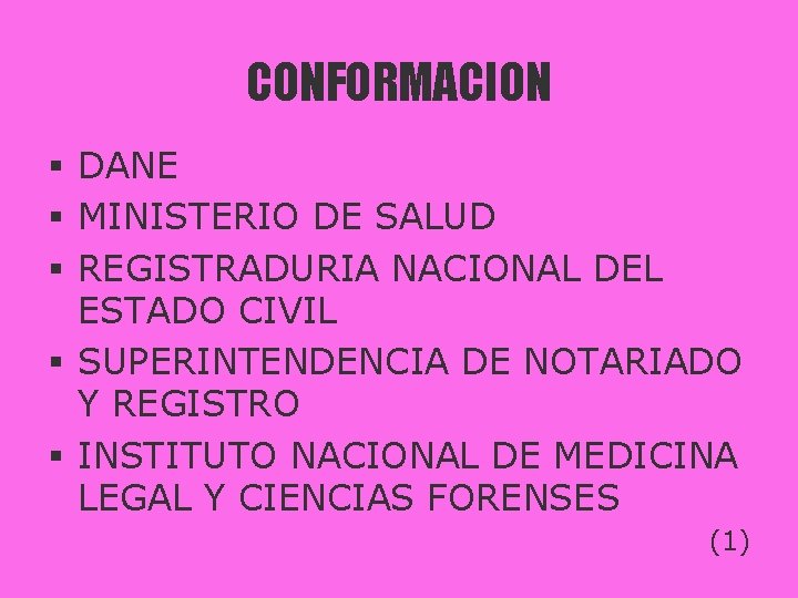 CONFORMACION § DANE § MINISTERIO DE SALUD § REGISTRADURIA NACIONAL DEL ESTADO CIVIL §