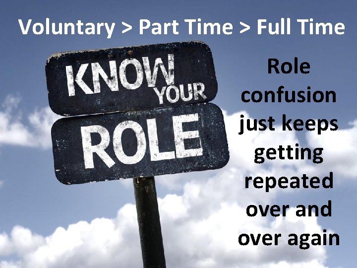 Voluntary > Part Time > Full Time Role confusion just keeps getting repeated over