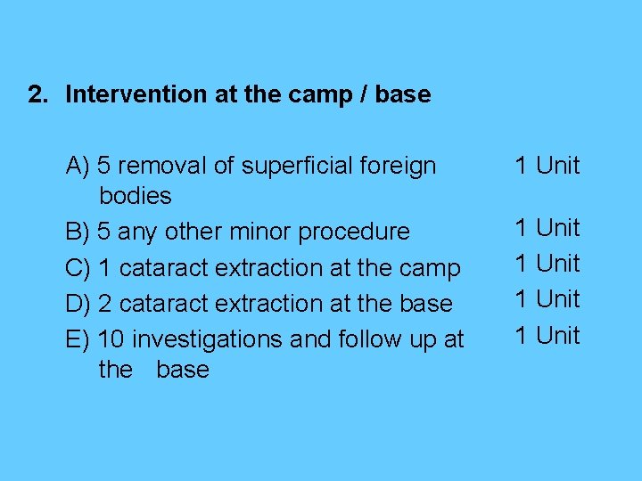 2. Intervention at the camp / base A) 5 removal of superficial foreign bodies