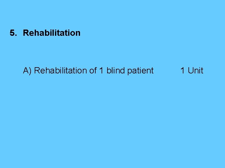 5. Rehabilitation A) Rehabilitation of 1 blind patient 1 Unit 