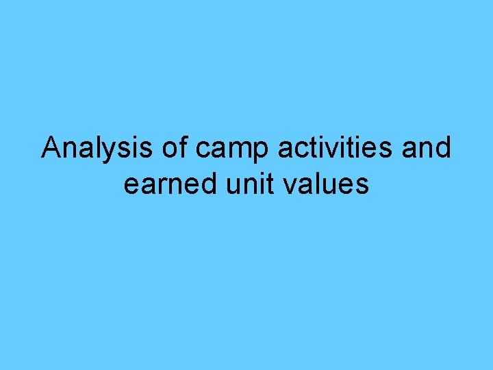 Analysis of camp activities and earned unit values 