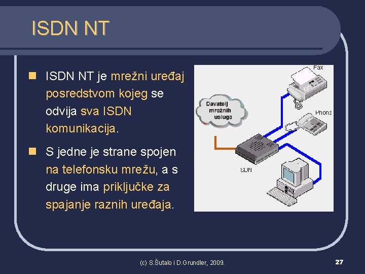 ISDN NT n ISDN NT je mrežni uređaj posredstvom kojeg se odvija sva ISDN