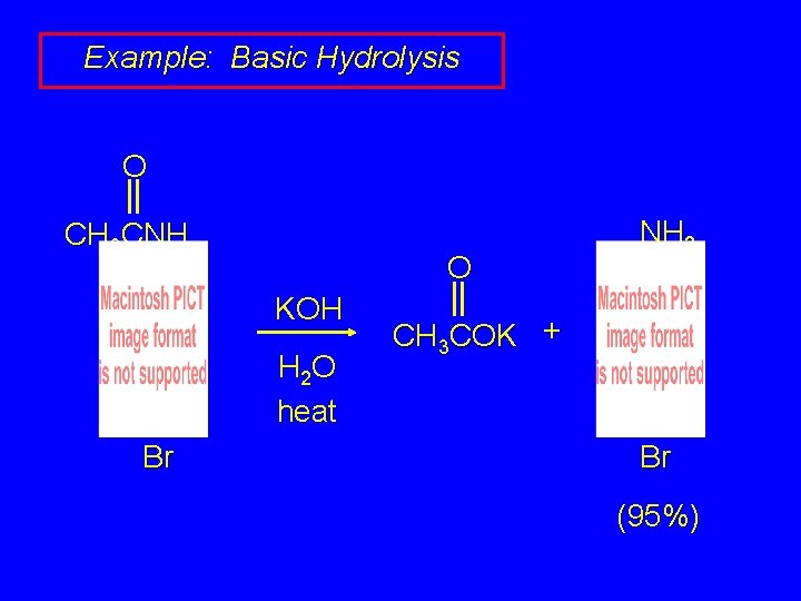 Example: Basic Hydrolysis O CH 3 CNH O KOH H 2 O heat Br