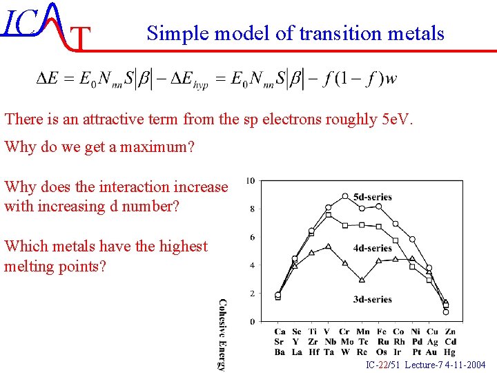 IC T Simple model of transition metals There is an attractive term from the