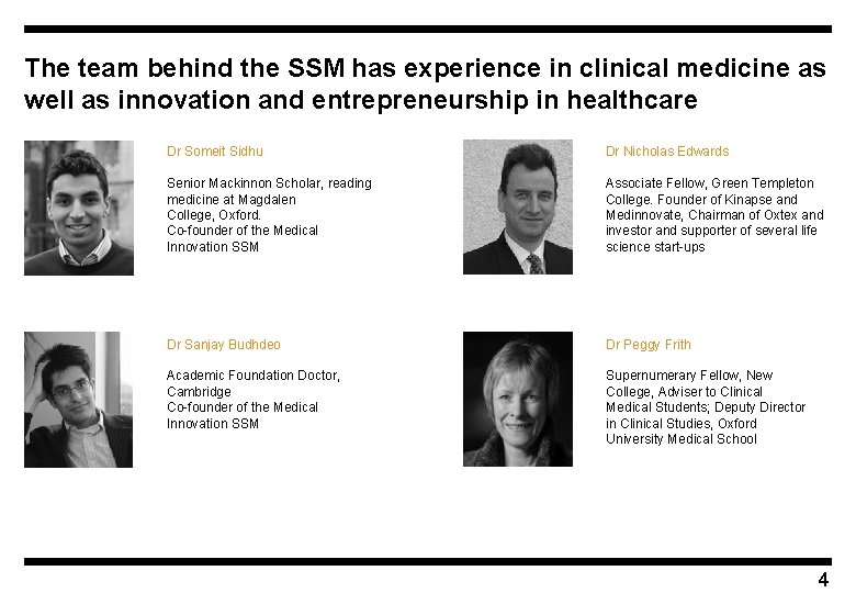 The team behind the SSM has experience in clinical medicine as well as innovation