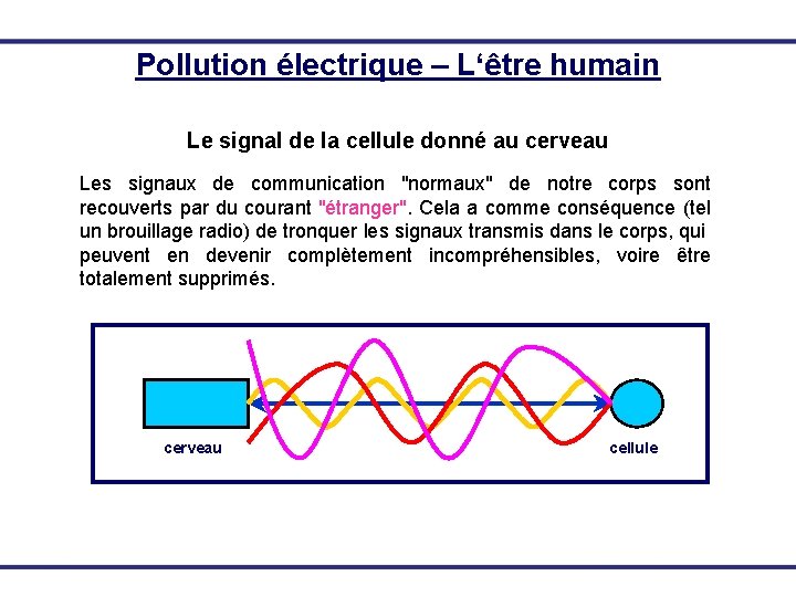 Pollution électrique – L‘être humain Le signal de la cellule donné au cerveau Les