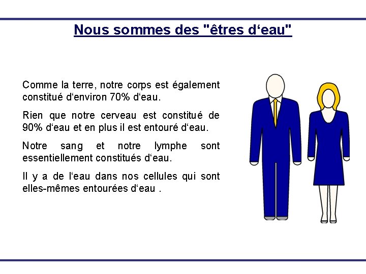 Nous sommes des "êtres d‘eau" Comme la terre, notre corps est également constitué d‘environ