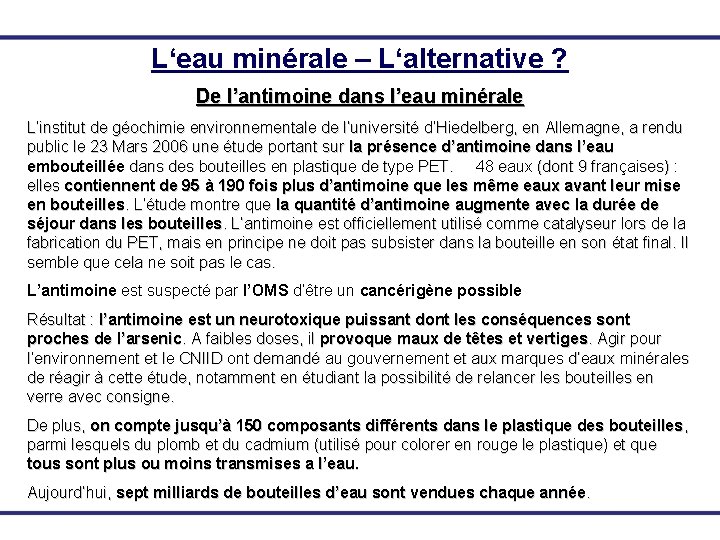 L‘eau minérale – L‘alternative ? De l’antimoine dans l’eau minérale L’institut de géochimie environnementale