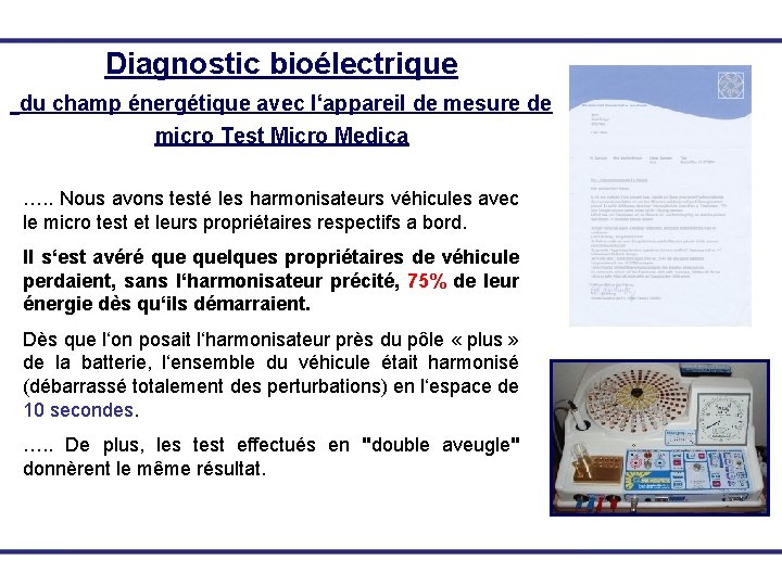 Diagnostic bioélectrique du champ énergétique avec l‘appareil de mesure de micro Test Micro Medica