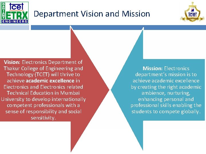 Department Vision and Mission Vision: Electronics Department of Thakur College of Engineering and Technology
