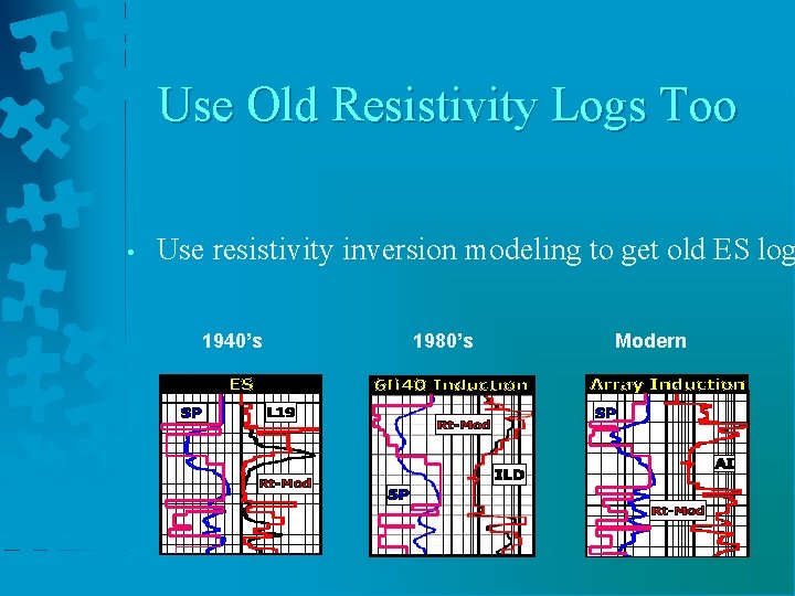 Use Old Resistivity Logs Too • Use resistivity inversion modeling to get old ES