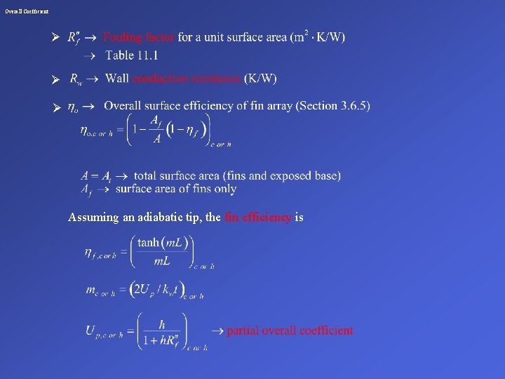 Overall Coefficient Ø Ø Ø Assuming an adiabatic tip, the fin efficiency is 