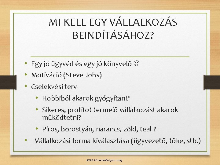 MI KELL EGY VÁLLALKOZÁS BEINDÍTÁSÁHOZ? • Egy jó ügyvéd és egy jó könyvelő •