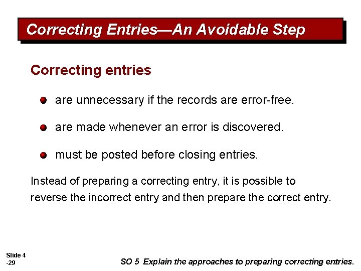 Correcting Entries—An Avoidable Step Correcting entries are unnecessary if the records are error-free. are