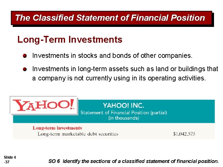The Classified Statement of Financial Position Long-Term Investments in stocks and bonds of other