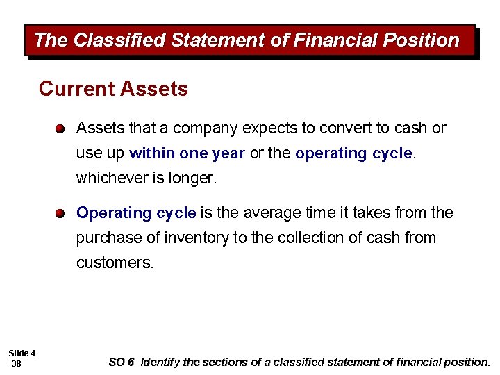 The Classified Statement of Financial Position Current Assets that a company expects to convert