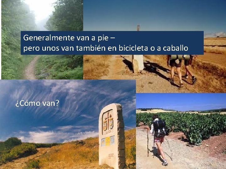 Generalmente van a pie – pero unos van también en bicicleta o a caballo