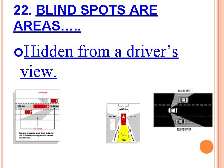 22. BLIND SPOTS AREAS…. . Hidden view. from a driver’s 