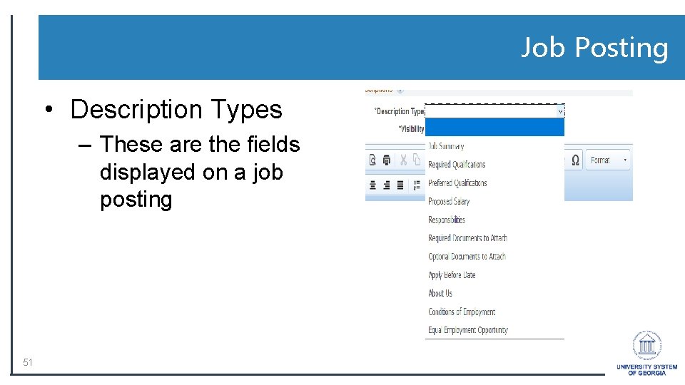 Job Posting • Description Types – These are the fields displayed on a job
