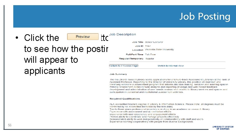 Job Posting • Click the button to see how the posting will appear to