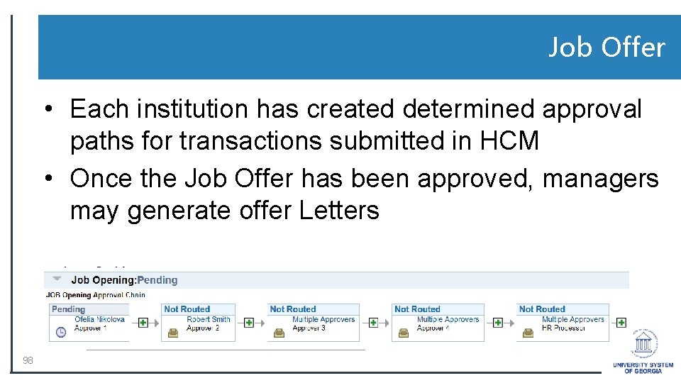 Job Offer • Each institution has created determined approval paths for transactions submitted in