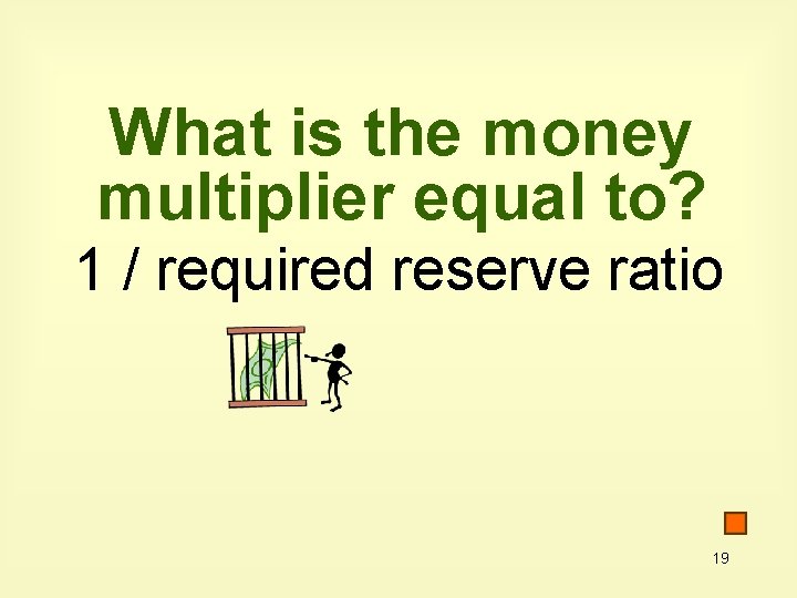 What is the money multiplier equal to? 1 / required reserve ratio 19 