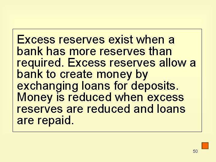 Excess reserves exist when a bank has more reserves than required. Excess reserves allow