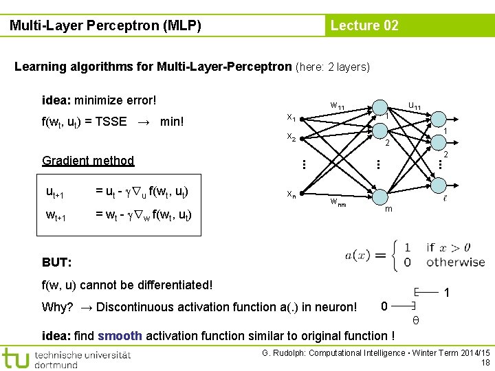 Multi-Layer Perceptron (MLP) Lecture 02 Learning algorithms for Multi-Layer-Perceptron (here: 2 layers) idea: minimize