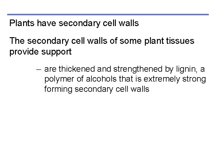 Plants have secondary cell walls The secondary cell walls of some plant tissues provide