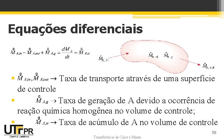 Equações diferenciais § Taxa de transporte através de uma superfície de controle § Taxa