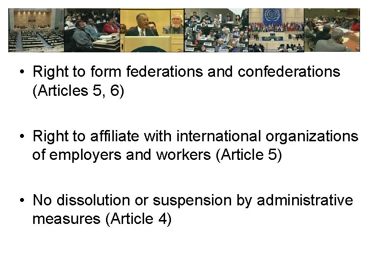  • Right to form federations and confederations (Articles 5, 6) • Right to