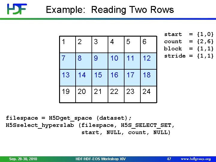 Example: Reading Two Rows 1 2 3 4 5 6 7 8 9 10