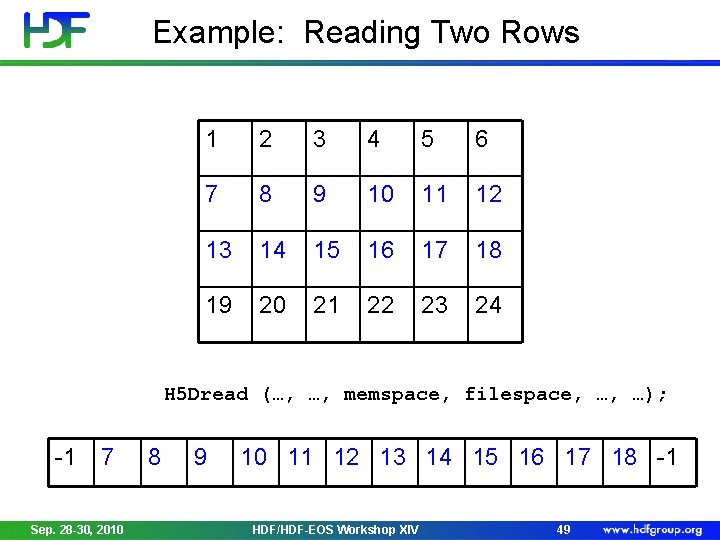 Example: Reading Two Rows 1 2 3 4 5 6 7 8 9 10