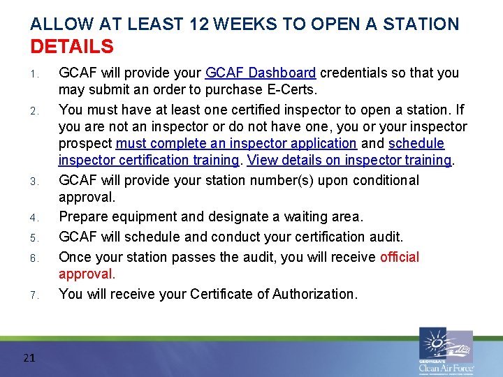 ALLOW AT LEAST 12 WEEKS TO OPEN A STATION DETAILS 1. 2. 3. 4.