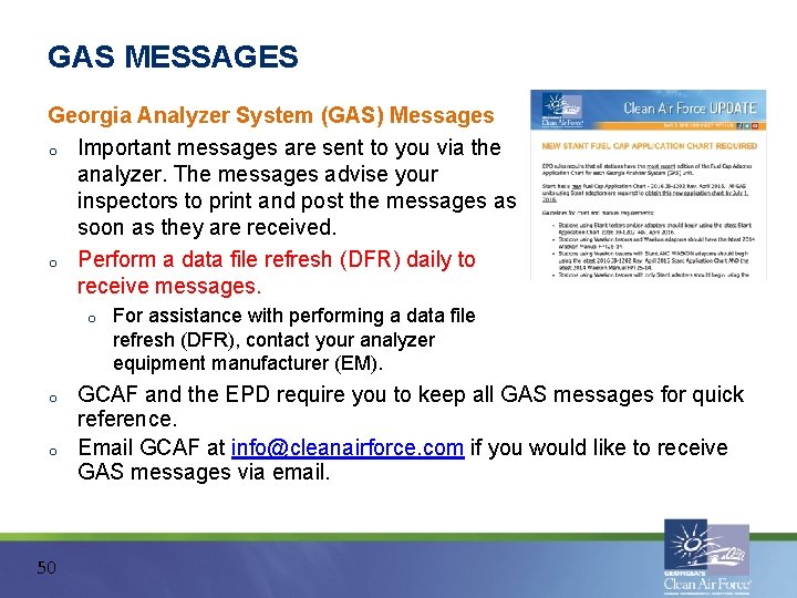 GAS MESSAGES Georgia Analyzer System (GAS) Messages o Important messages are sent to you