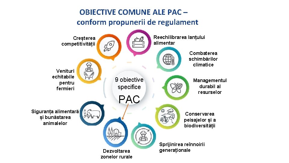 OBIECTIVE COMUNE ALE PAC – conform propunerii de regulament Reechilibrarea lanțului alimentar Creșterea competitivității