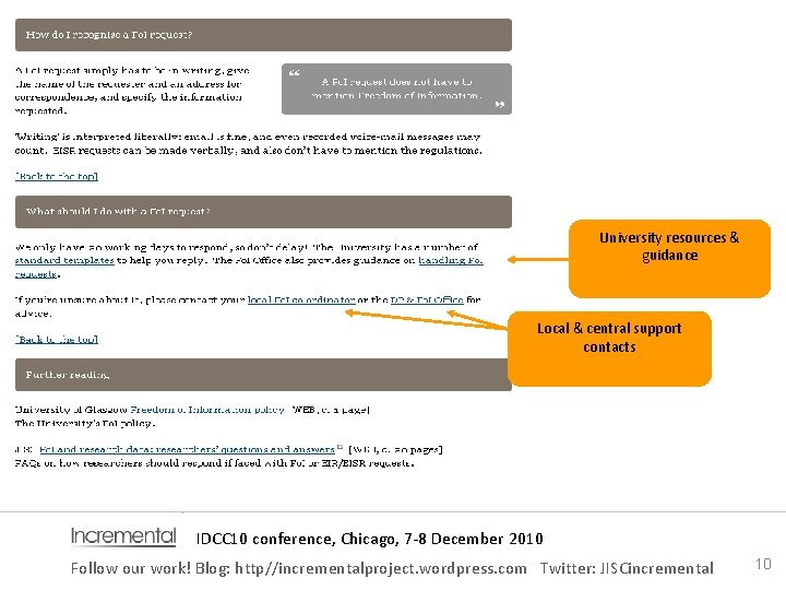 University resources & guidance Local & central support contacts IDCC 10 conference, Chicago, 7‐