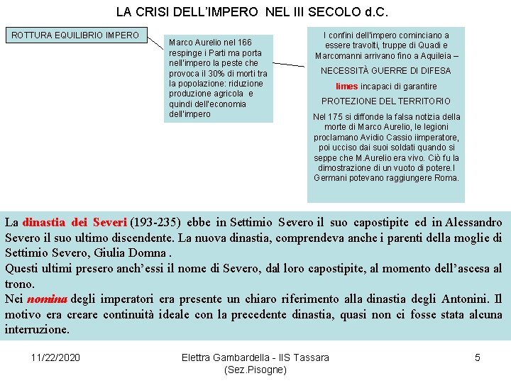 LA CRISI DELL’IMPERO NEL III SECOLO d. C. ROTTURA EQUILIBRIO IMPERO Marco Aurelio nel