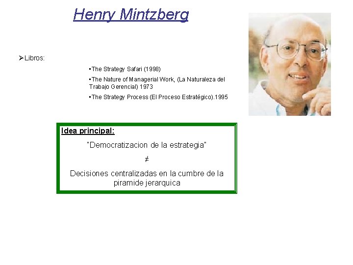 Henry Mintzberg ØLibros: • The Strategy Safari (1998) • The Nature of Managerial Work,